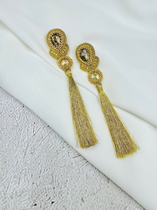 kolczyki soutache Złote kolczyki sutasz z chwostami