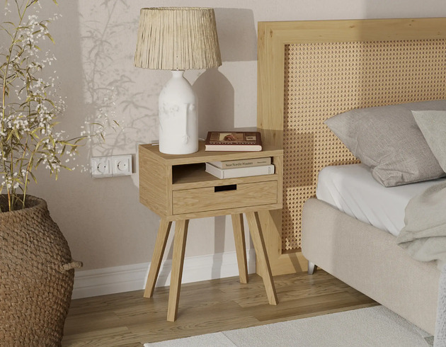 komody Szafka nocna drewniana z szufladą i półką 45 x 30 cm