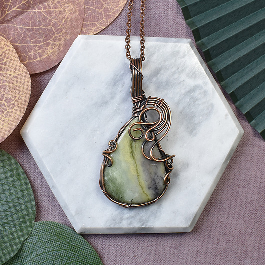 wisiory Miedziany wisiorek wire wrapping z amazonitem #233