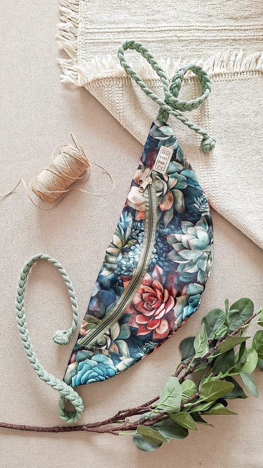 saszetka nerka ŚREDNIAK nerka Bohomazy Succulent Set - pojemna nerka handmade unisex