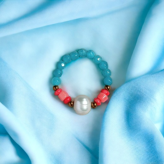 pierścionki elastyczne Pierścionek : summer : perła, koral, jadeit