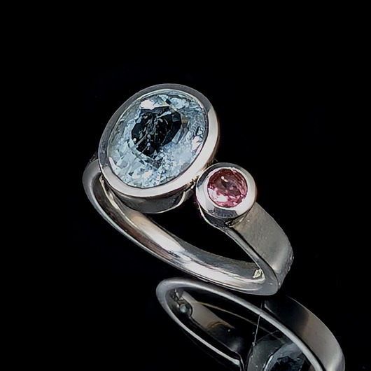 pierścionki srebrne Pierścionek nniebiański akwamaryn z różowym turmalinem