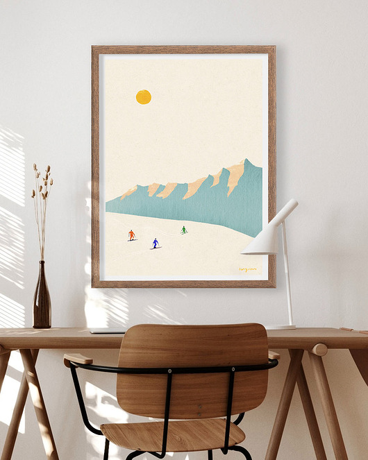 plakaty Narciarze na stoku - plakat 50x70 cm - panorama z górskimi szczytami