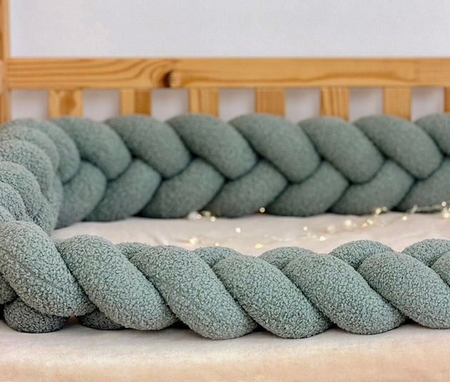 akcesoria do łóżeczek Warkocz do łóżeczka 3 pasma - boucle szałwia