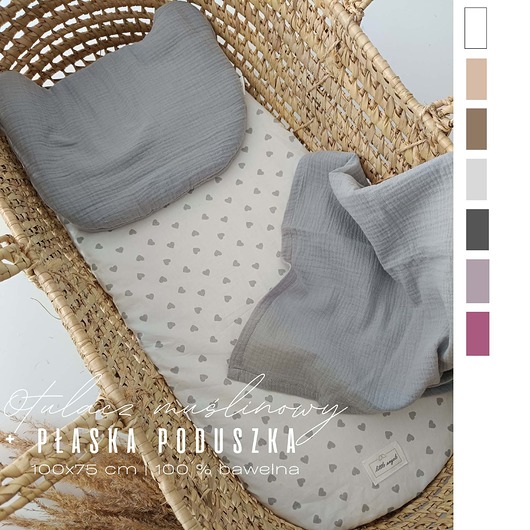 kocyki, kołderki, pościel dla dzieci Muślinowy kocyk - otulacz + poduszka  100x75cm  kolory  prezent