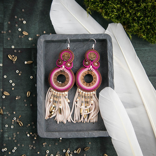 kolczyki soutache Meya L - kolczyki etno, srebro