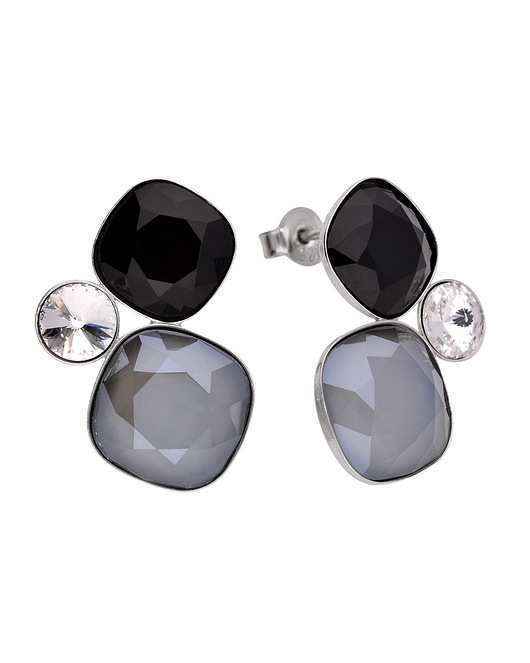 Srebrne potrójne szare kolczyki Swarovski KOM Biżuteria