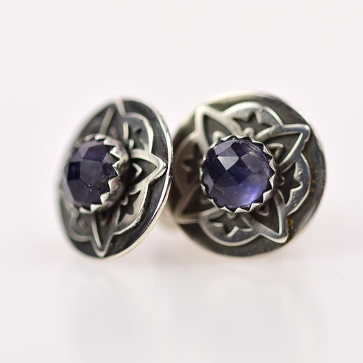 kolczyki wire wrapping Dots - kolczyki z iolitem