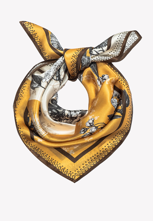 apaszki Mała apaszka jedwabna z motywem roślinnym 53 cm x 53 cm