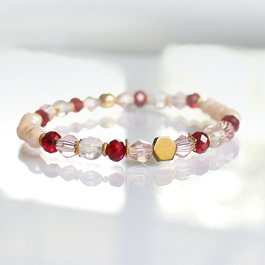 bransoletki z kamieni naturalnych Filigranowa 14,5 cm - na Miłość - kwarc różowy, rubin, hematyt