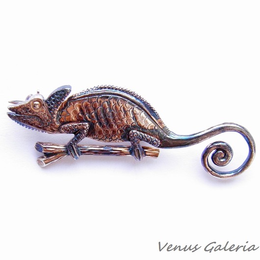 Broszka srebrna - Kameleon mały brązowy VENUS GALERIA