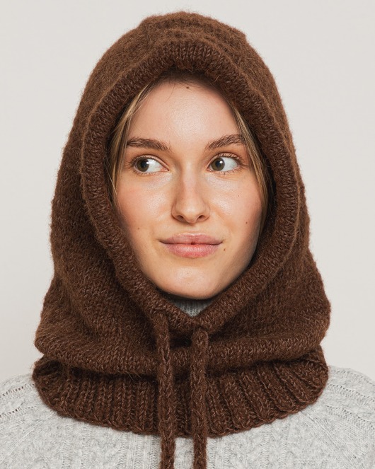 czapki damskie Balaclava DELMA - Czekoladowa - Handmade - Merino, alpaka, jedwab