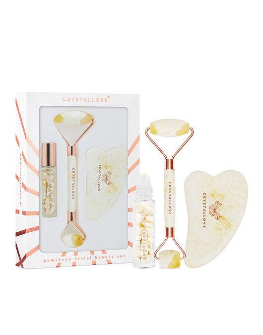 akcesoria dla niej CRYSTALLOVE Milky amber beauty set: roller do twarzy z bursztynu mlecznego +