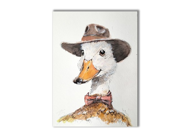 grafiki i ilustracje Obraz ręcznie malowany "Gęś" ptaki