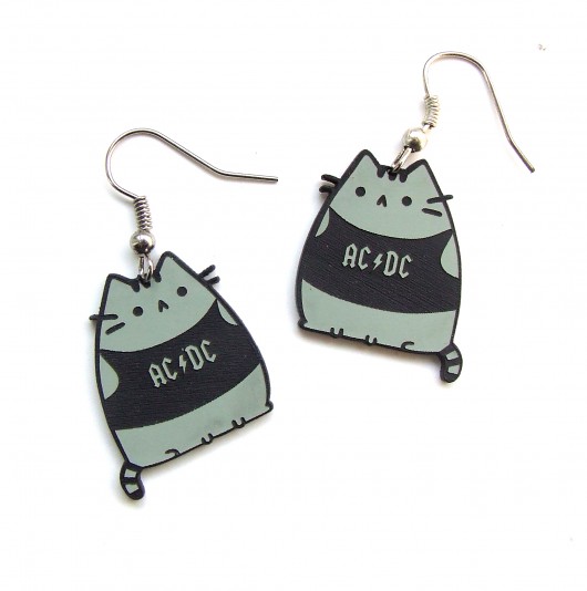 Kolczyki metalowe pusheen my cat ACDC Kraina czaru