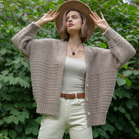 kardigany damskie Luźny miękki kardigan oversize mocca  F1473