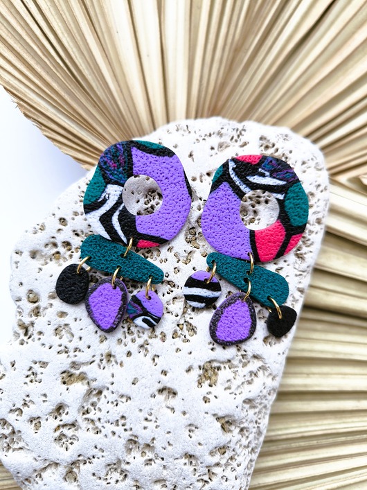 kolczyki z masy plastycznej ETNO kolorowe kolczyki na sztyfcie