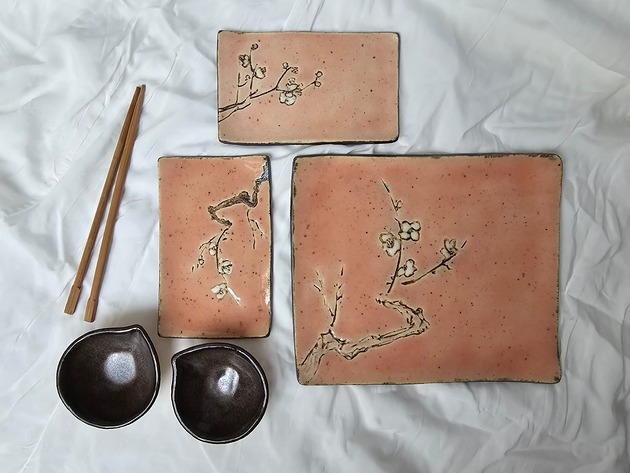 patery i talerze Ceramiczny zestaw do sushi dla 2 osób Kwiat Wiśni