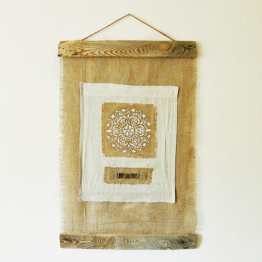 makramy Makata, dekoracja ścienna z tkaniny i drewna, wabi-sabi /3/