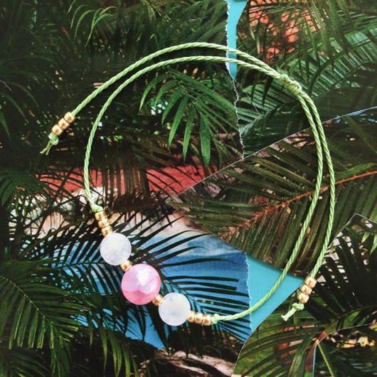 bransoletka: jadeit + kwarc różowy, boho, hippie lovina