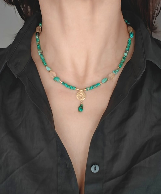 chokery Naszyjnik turkusowa łezka z mandalą