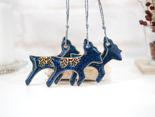 3 małe ceramiczne renifery na choinkę 10FingersArt