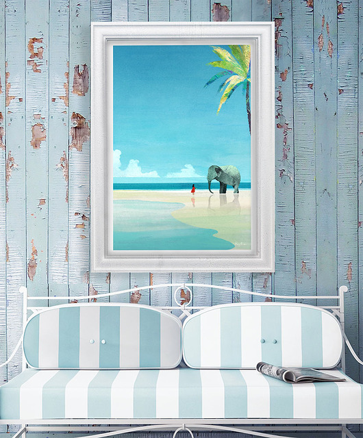 plakaty Egzotyczne wakacje - plakat 50x70 cm - lazurowa plaża ze słoniem