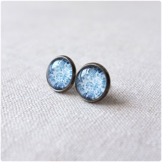 kolczyki szklane kwiaty blue s