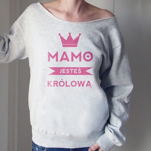 Mamo jesteś Królową Szary Gruby Oversize ONE MUG A DAY