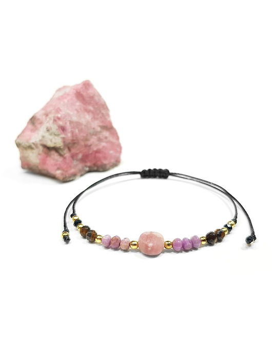 bransoletki z kamieni naturalnych Rodonit, fosfosyderyt, spinel, tygrysie oko i hematyt bransoletka