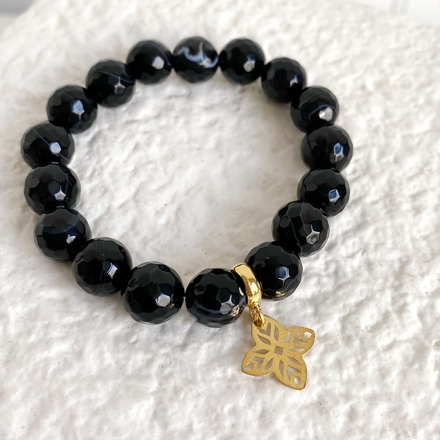 bransoletki złote Bransoletka "Black Grace" z czarnych agatów- srebro 925 pozłacane
