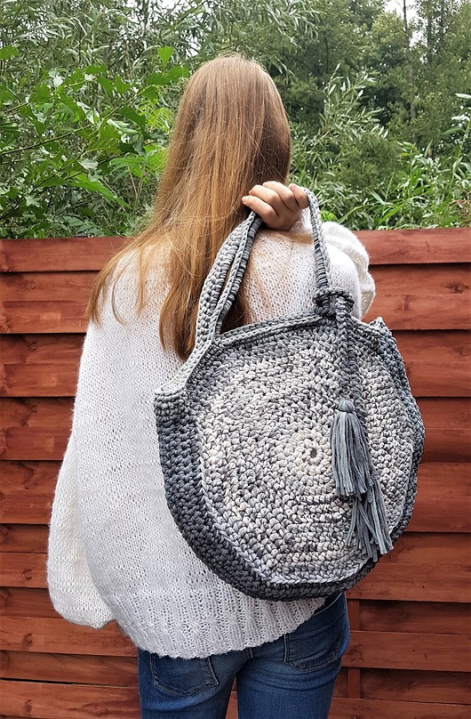 JUST A BAG torba okrągła szara jasna JUST A BAG