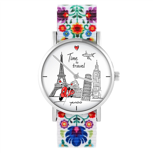 Zegarek - Time to travel - folk biały, nato yenoo