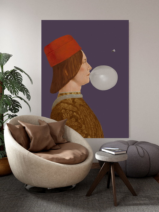 grafiki i ilustracje GRAFIKA NA PŁÓTNIE - Młodzieniec z Muchą FIOLETOWY