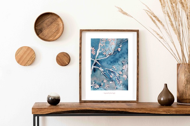 grafiki i ilustracje Inspired by Van Gogh " Kwitnący migdałowiec"
