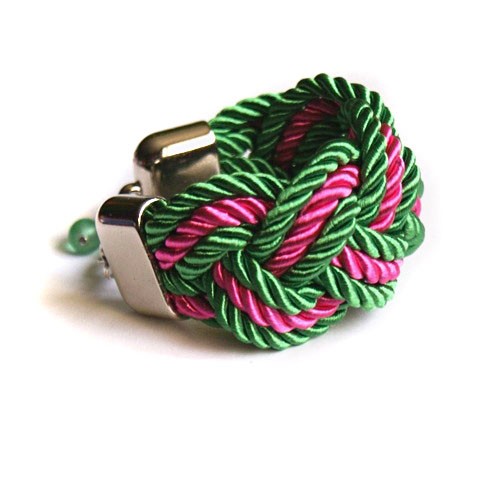 szeroka bransoletka - warkocz GREENandPINK kaktusia