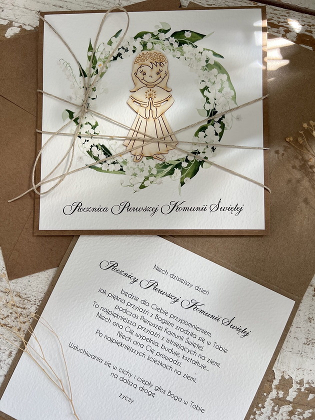 kartki na komunię Kartka ręcznie robiona z okazji rocznicy komunii świętej - odnowienie przyrze