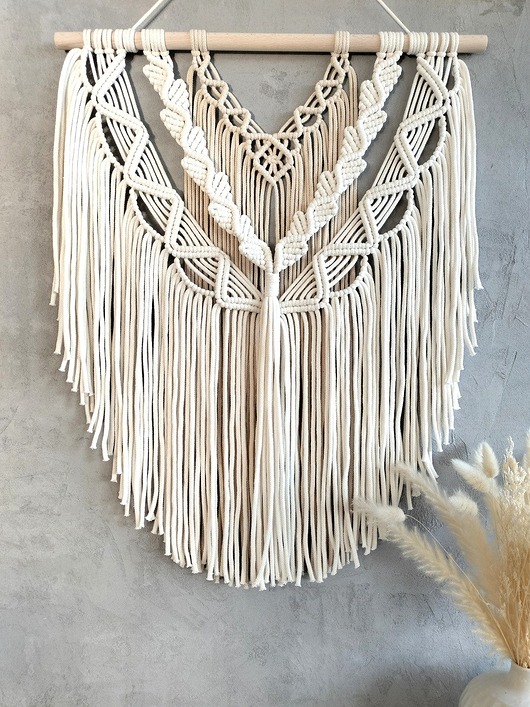 makramy Makrama Ścienna Harmonia Kremowo-Beżowa 60x75 cm