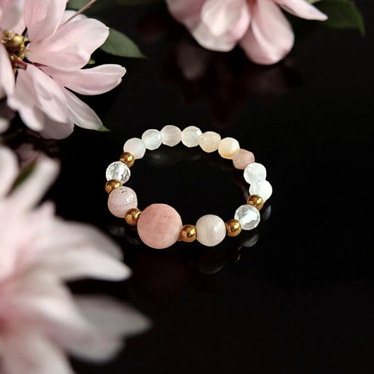 pierścionki elastyczne OPTYMIZM - pierścionek - kamień słoneczny, kryształ górski,hematyt