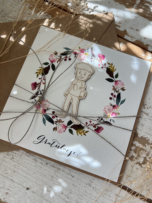 kartki scrapbooking Ręcznie robiona kartka gratulacje z okazji uzyskania absolutorium obrony prac