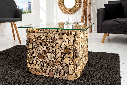 Stolik kawowy Mosaic II szkło teak 45cm Home Design