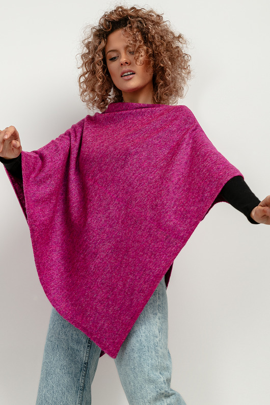 swetry damskie  Ponczo z dzianiny swetrowej, T419, one size, fuksja