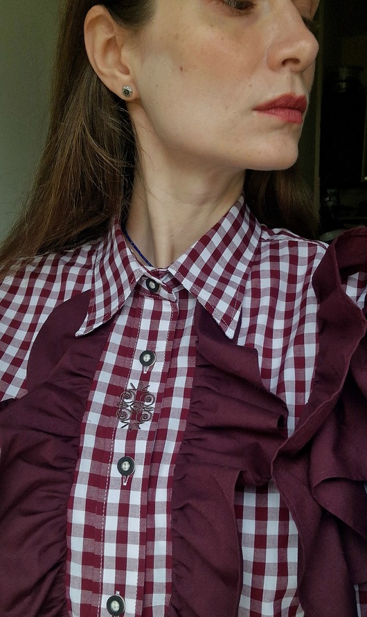 koszule damskie Koszula upcyklingowa w kratę z fałbanami L/XL