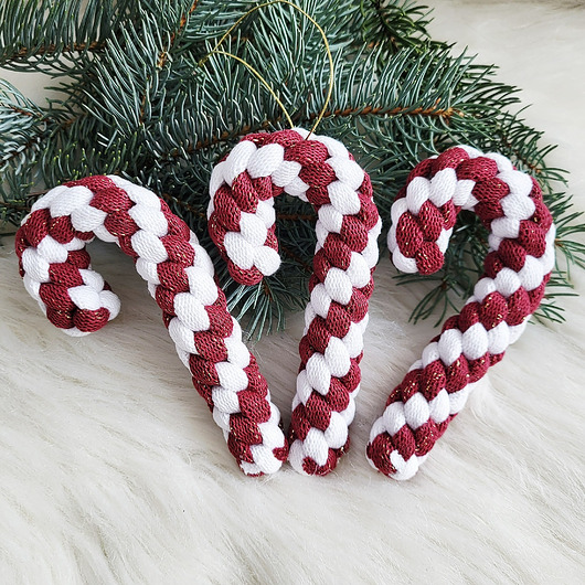 ozdoby choinkowe Bordowe Zawieszki Na Choinkę - laski cukrowe plecione, zestaw 3szt.