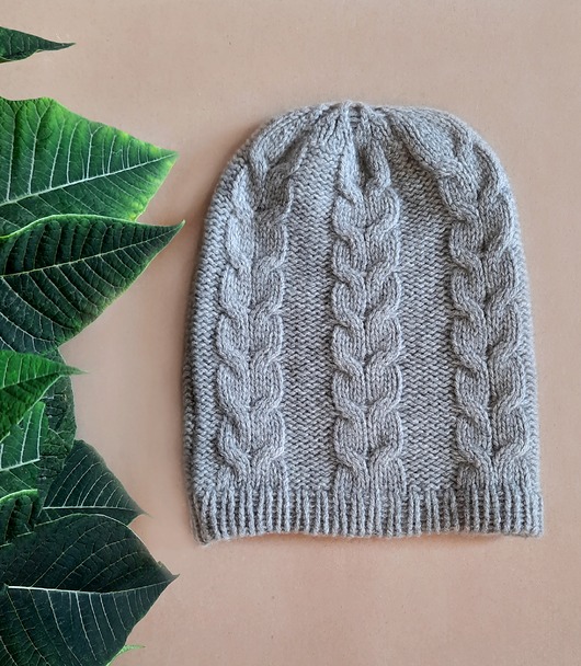 czapki damskie Kaszmirowa czapka- czapka z kaszmiru 100% szara warkocz