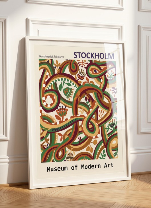 grafiki i ilustracje PLAKAT dekoracyjny folkowa sztuka skandynawska mid century