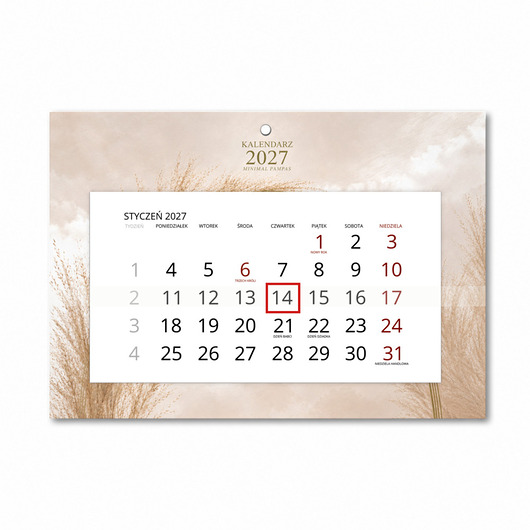kalendarze i plannery Kalendarz Ścienny Pojedynczy 2027 Minimal Pampas A4