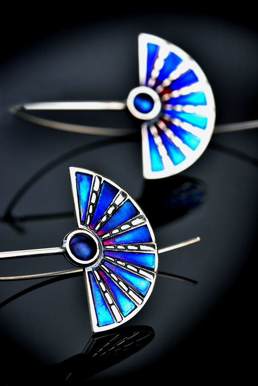 kolczyki wire wrapping Kolczyki srebrne wachlarze z tytanem