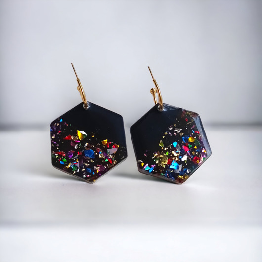 kolczyki z żywicy UNIKATOWE kolczyki z żywicy : kolekcja CARNIVAL : hex