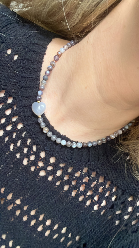 chokery Naszyjnik z agatu z serduszkiem